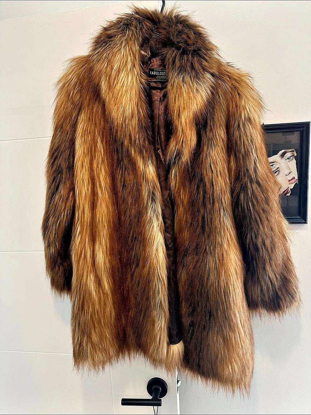 Donna Salyers Fabulous Furs Faux Fur Coat Brown Size Small Like New